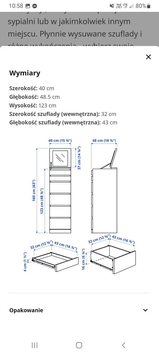 Komoda słupek z lustrem Ikea