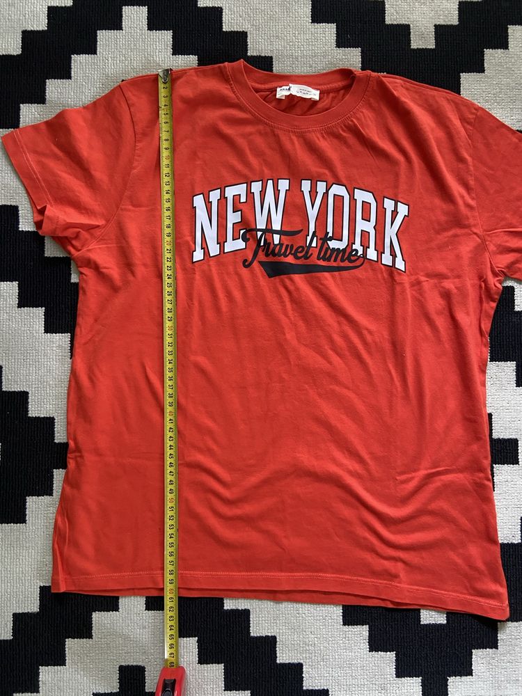 Pull&Bear j. Nowa pomarańczowa koszulka z nadrukiem New York top 38 M