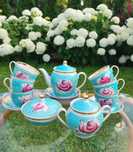 Porcelana ZSRR Połonne Serwis do herbaty RÓŻA ręcznie malowany