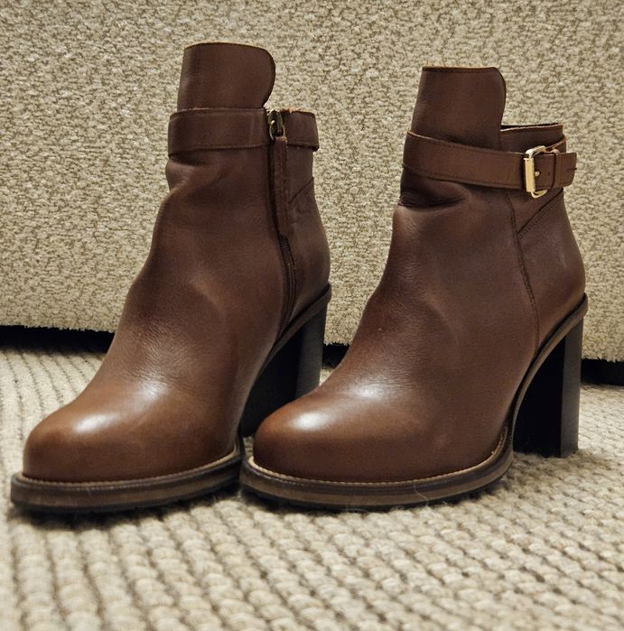 Brązowe Botki na słupku Tommy Hilfiger roz.40 Skóra