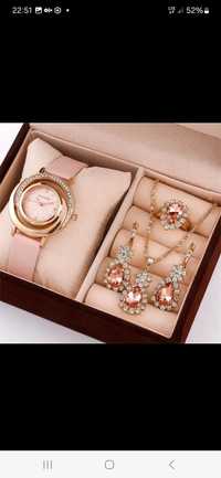 Nowa biżuteria damska złota różowa komplet biżuterii zestaw cyrkonie