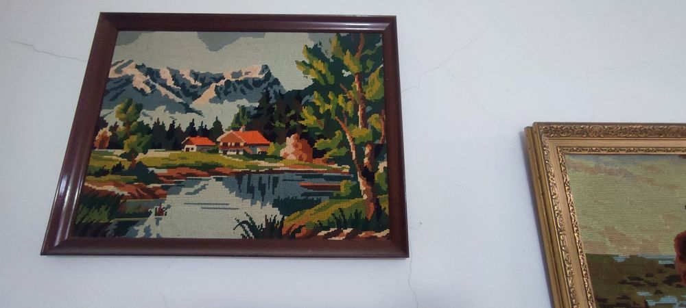 Quadro grande Camponeses bordado à mão - Vintage