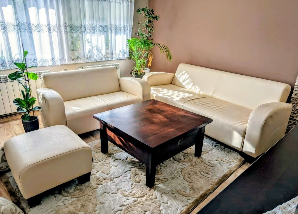 Elegancki Zestaw wypoczynkowy Sofa 3 i sofa 2 os. i puf Gala Ekoskóra