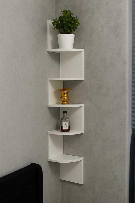 Loftowa narożna dekoracja ścienna biała kwietnik z 5 poziomami