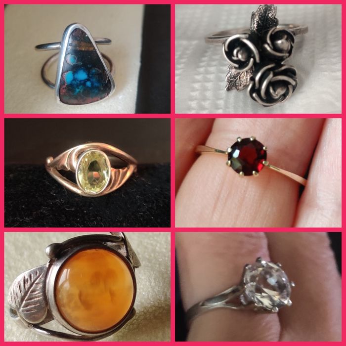 Винтажные серебряные кольца, клипсы, серьги