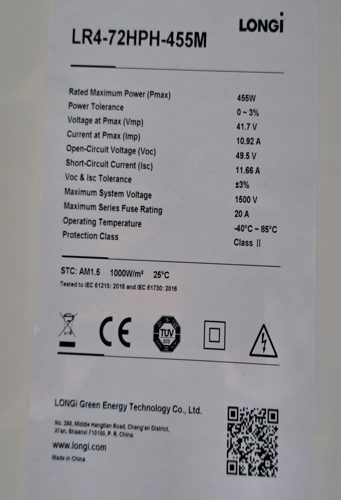 Longi LR4-72HPH-455M Jak nowe