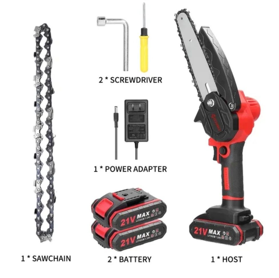 Аккумуляторная цепная мини пила 6" (2-АКБ 21v) СУЧКОРЕЗ