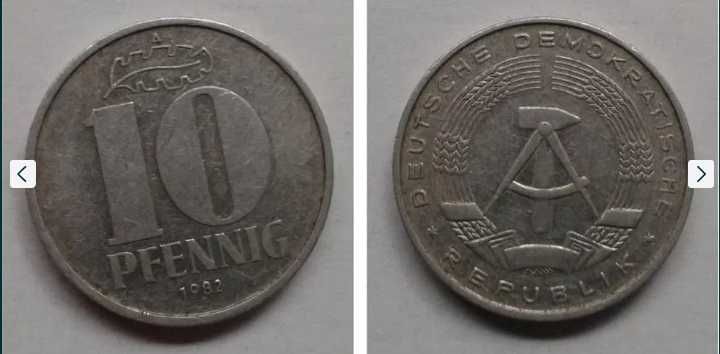 Monety niemieckie PFENNIG fenigi 1 fenig 5, 10, 20, 50 fenigów DDR NRD