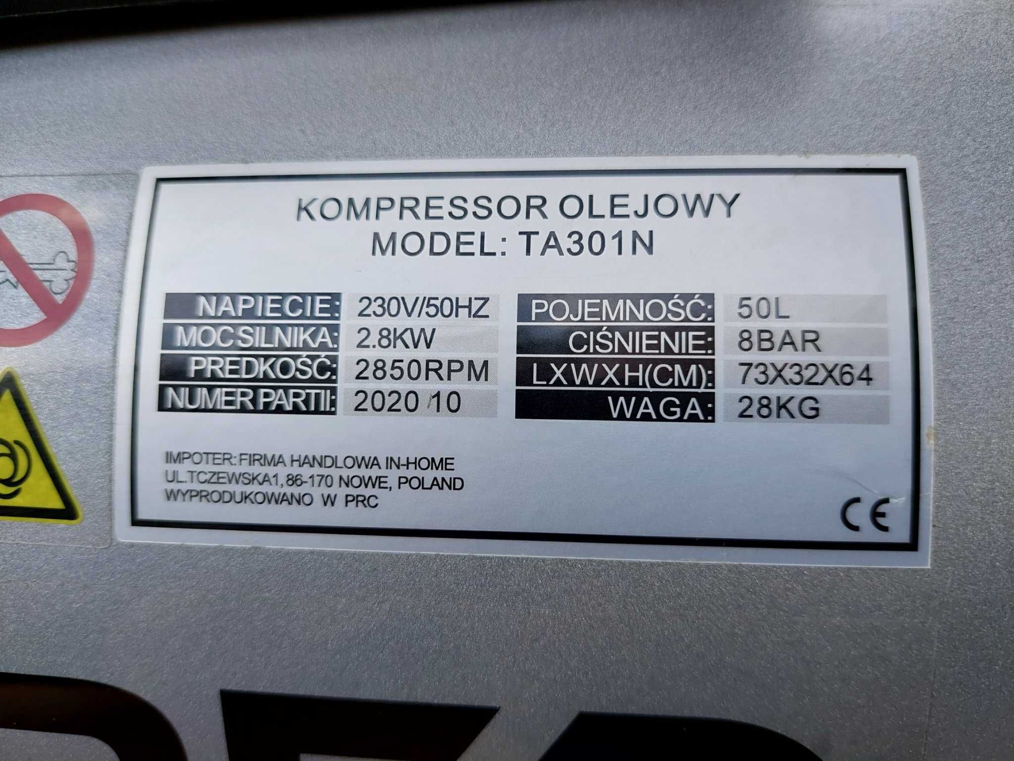 Kompresor olejowy 50L. Wydajności max 300 L/min 9BAR wynajem Bielsko B