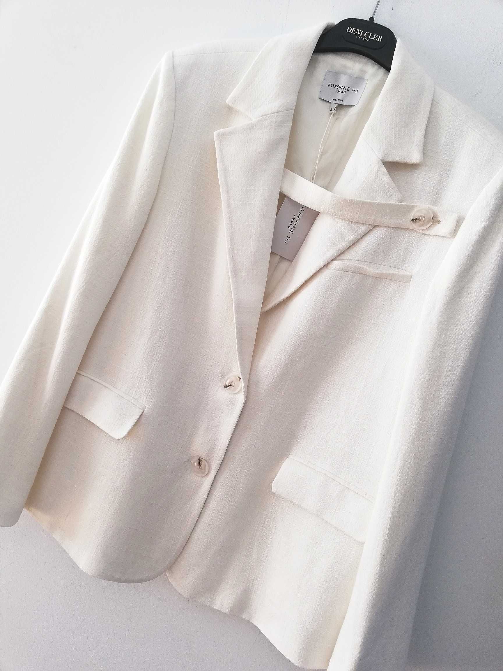 NA-KD Blezer Marynarka Josefine HJ oversize lniana wiskoza biała