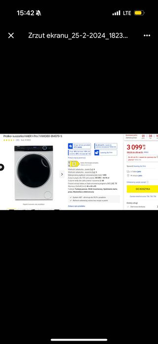 Sprzedam pralko-suszarkę HAIER I-Pro 7 HWD80-B14979-S.