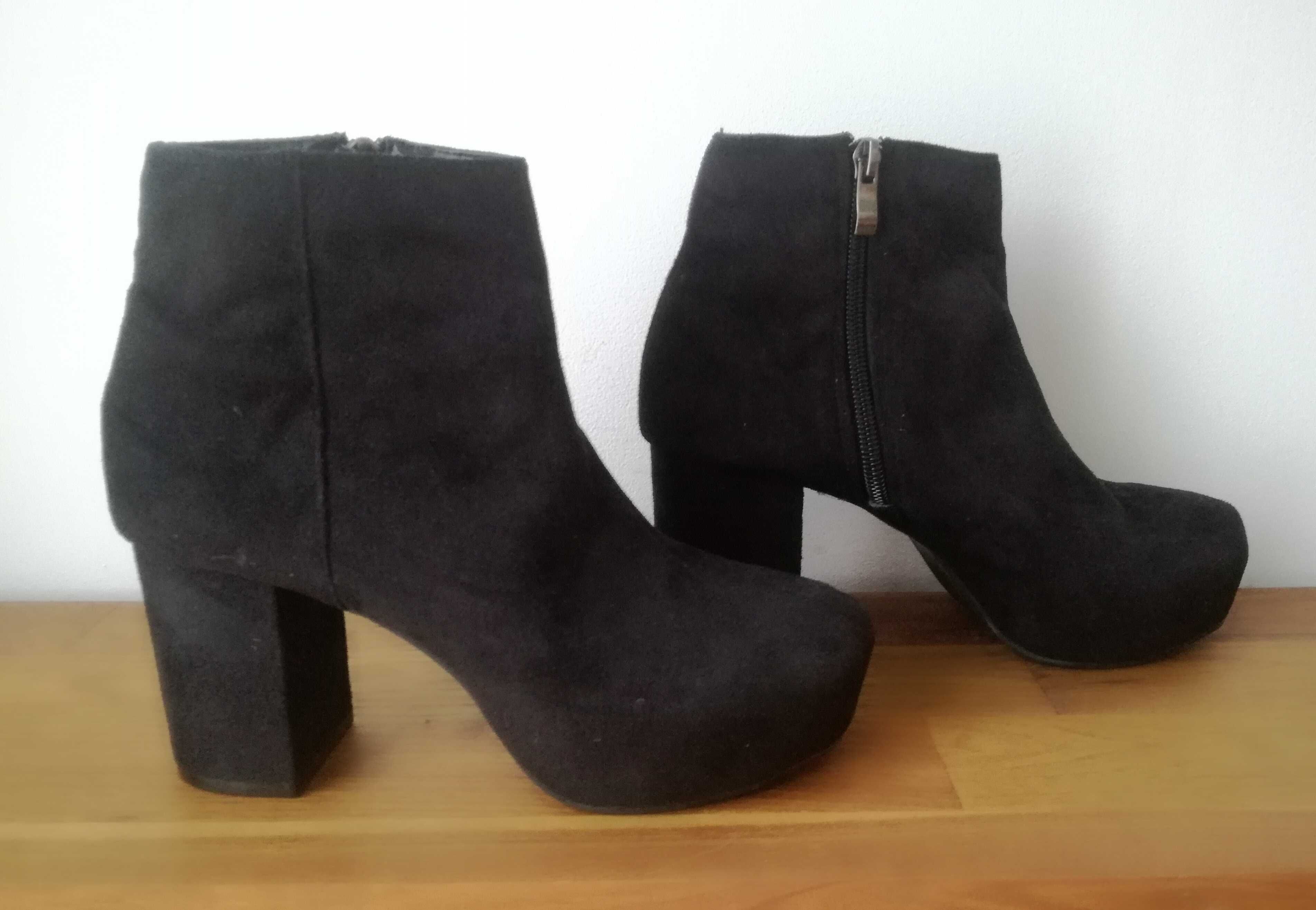36 Czarne Botki damskie Zamszowe buty na obcasie typu słupek jesienne