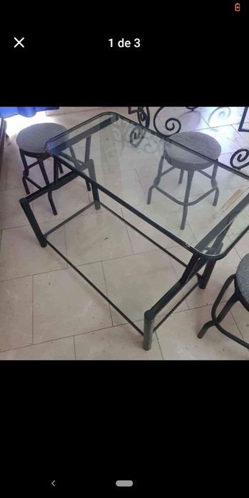 Mesa em ferro hidráulica com 2 vidros e 3 bancos com Cochim!