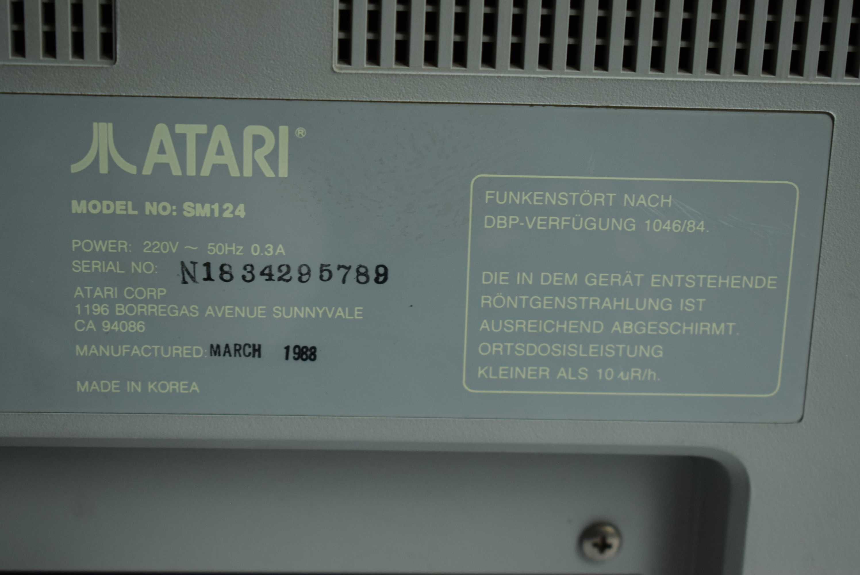 Atari SM124 Monitor do ST