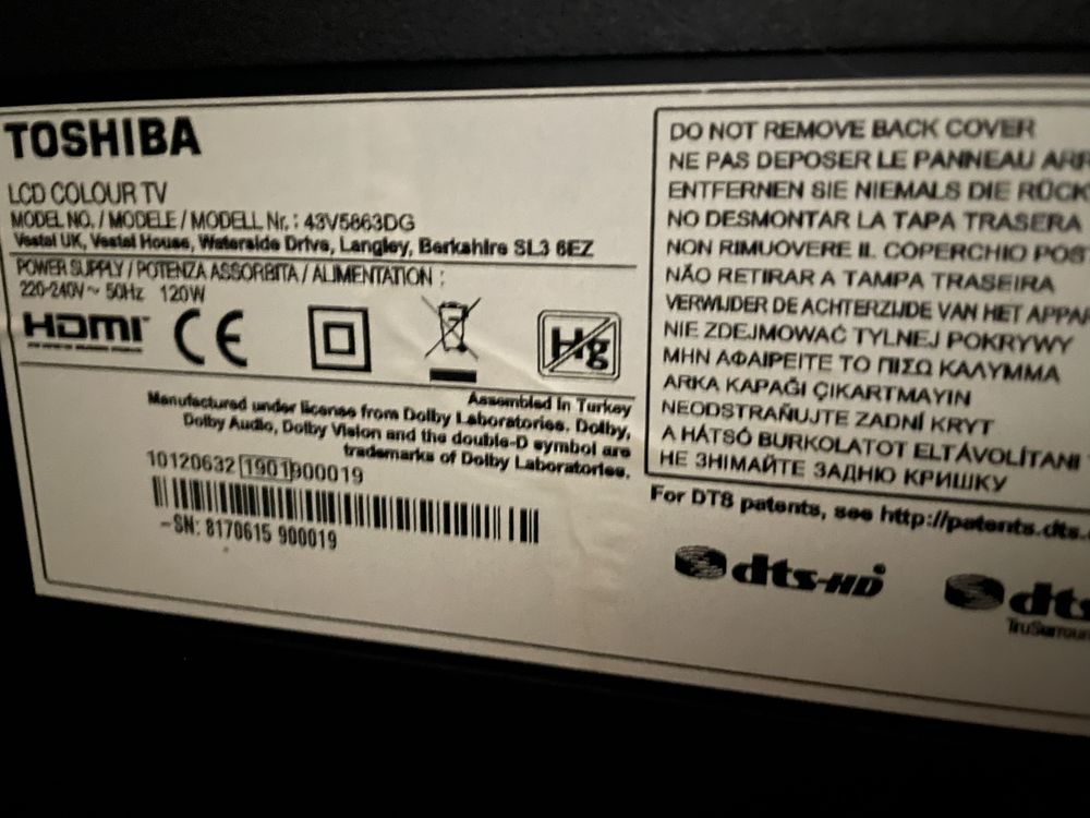 TV Toshiba 43" Smart TV Full HD – Som Dolby – Excelente estado
