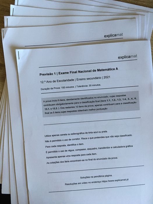 Material de apoio a exame Matemática A 2021 - Explicamat