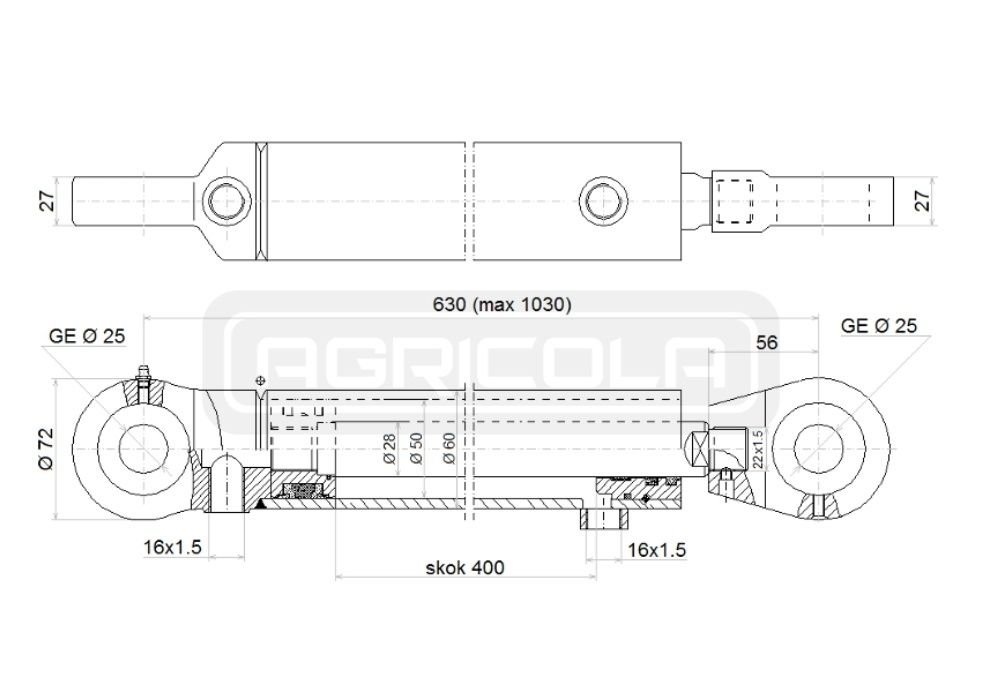 Гідроциліндр 50/28/400 гидроцилиндр