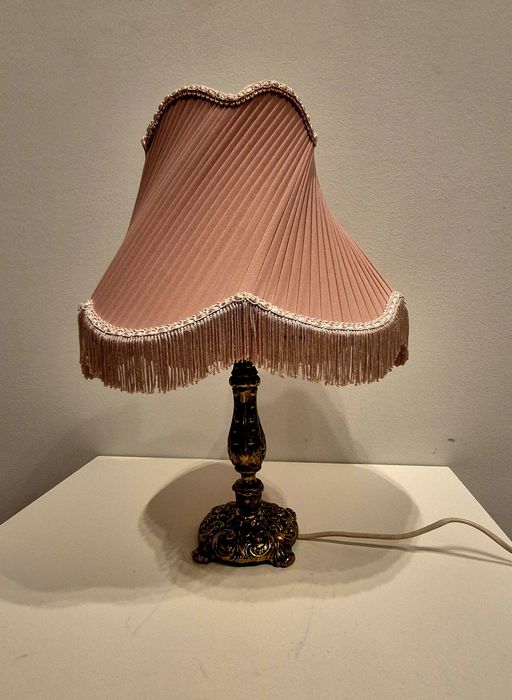 Lampa stołowa podstawa mosiężna Abażur różowy