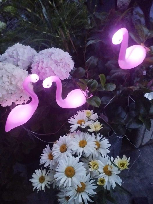 Flamingi Solarne Lampki Ogrodowe LED Zestaw 3 szt. Wbijane Różowe