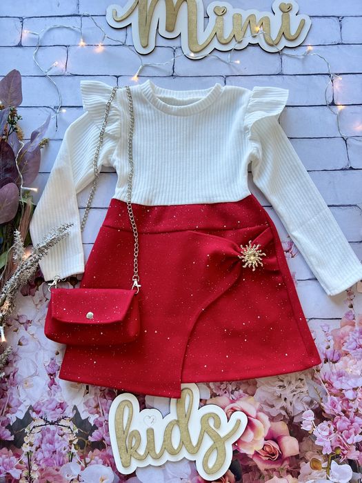 Sukienka swiąteczna z torebką dla dziewczynki biało czerwona nowa