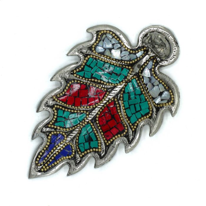 Tybetańska Metalowa Podstawka pod Kadzidełka Liść z Buddą