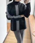 DKNY wełniany sweter czarno-szary oversize gruby vintage wełna premium
