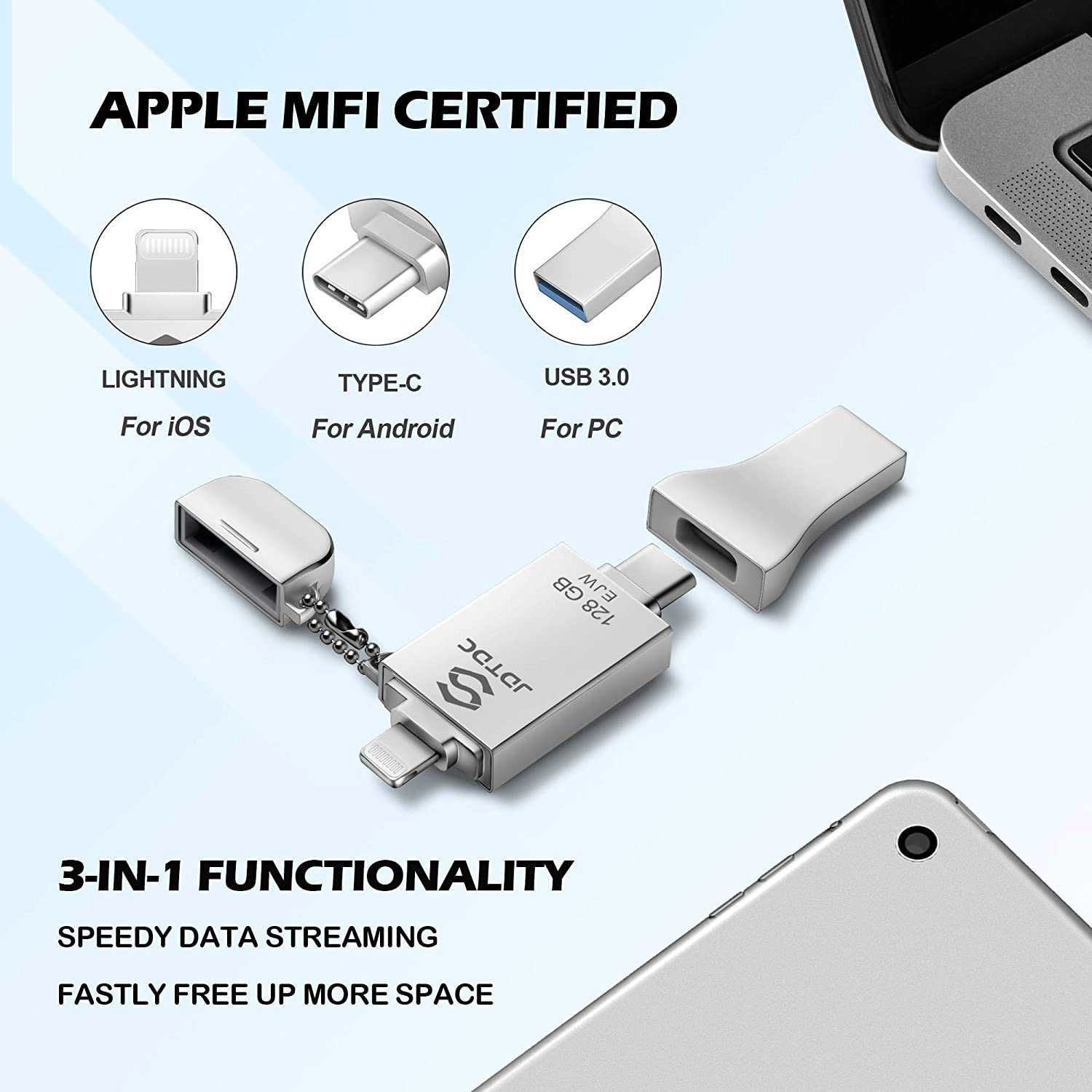 pendrive JSL JDTDC 128gb 3w1 lightening usb-a usb-c