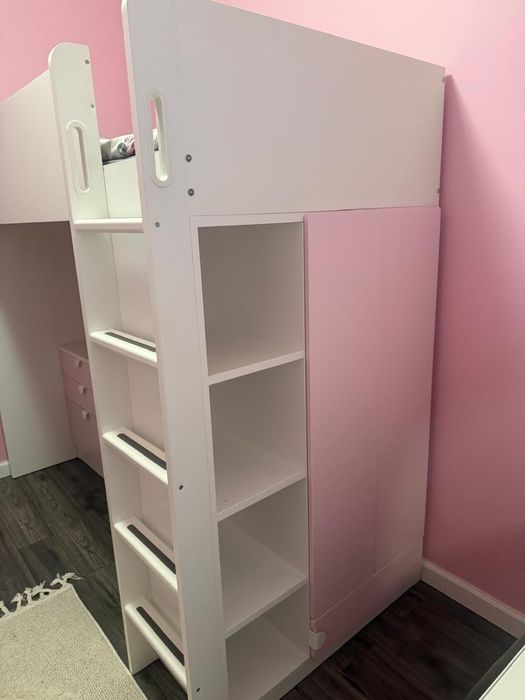 Łóżko piętrowe z biurkiem i szafą ikea smastad