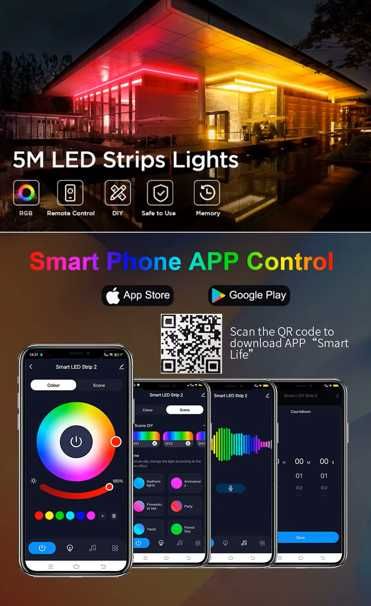 Pasek taśma LED RGB - aplikacja TUYA - 5 metrów - NOWA - 3szt