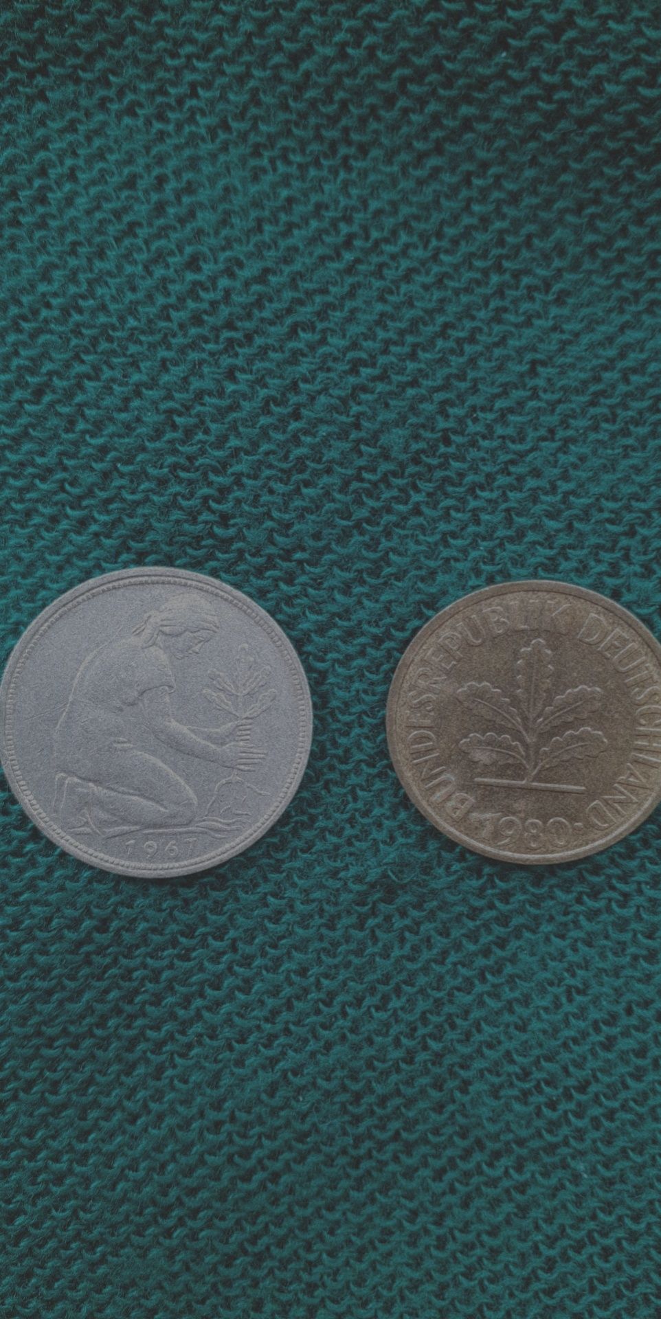 50 Pfennig (1967), 5 Pfennig (1980).