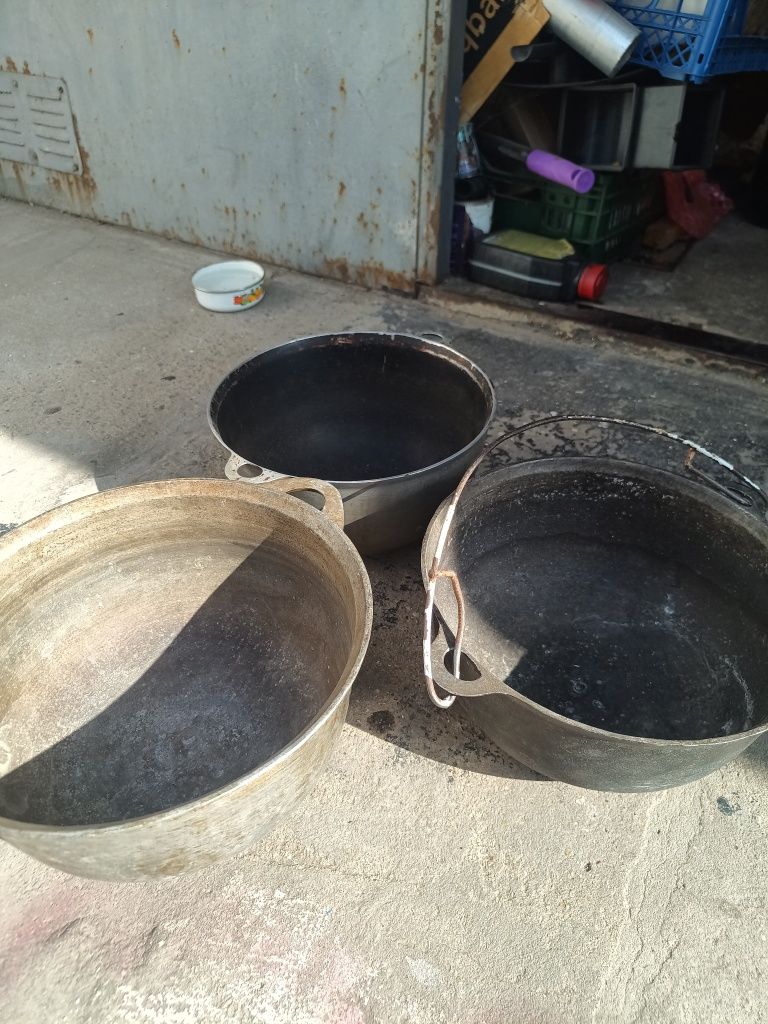 Казани,баняки(чугун),утятница,кастрюли,бидони,миски.