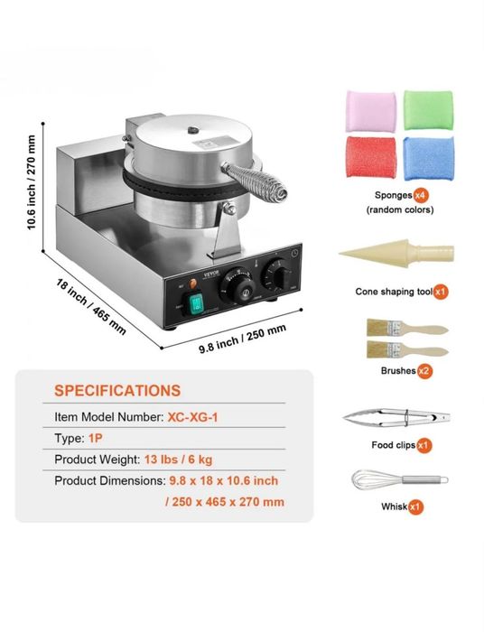 Elektryczna maszyna do lodów w rożkach , rurki z bitą śmietana
