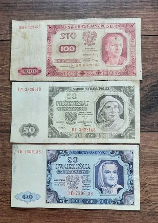 Banknoty 1948r 20zł , 50zł , 100zł widoczne na skanie