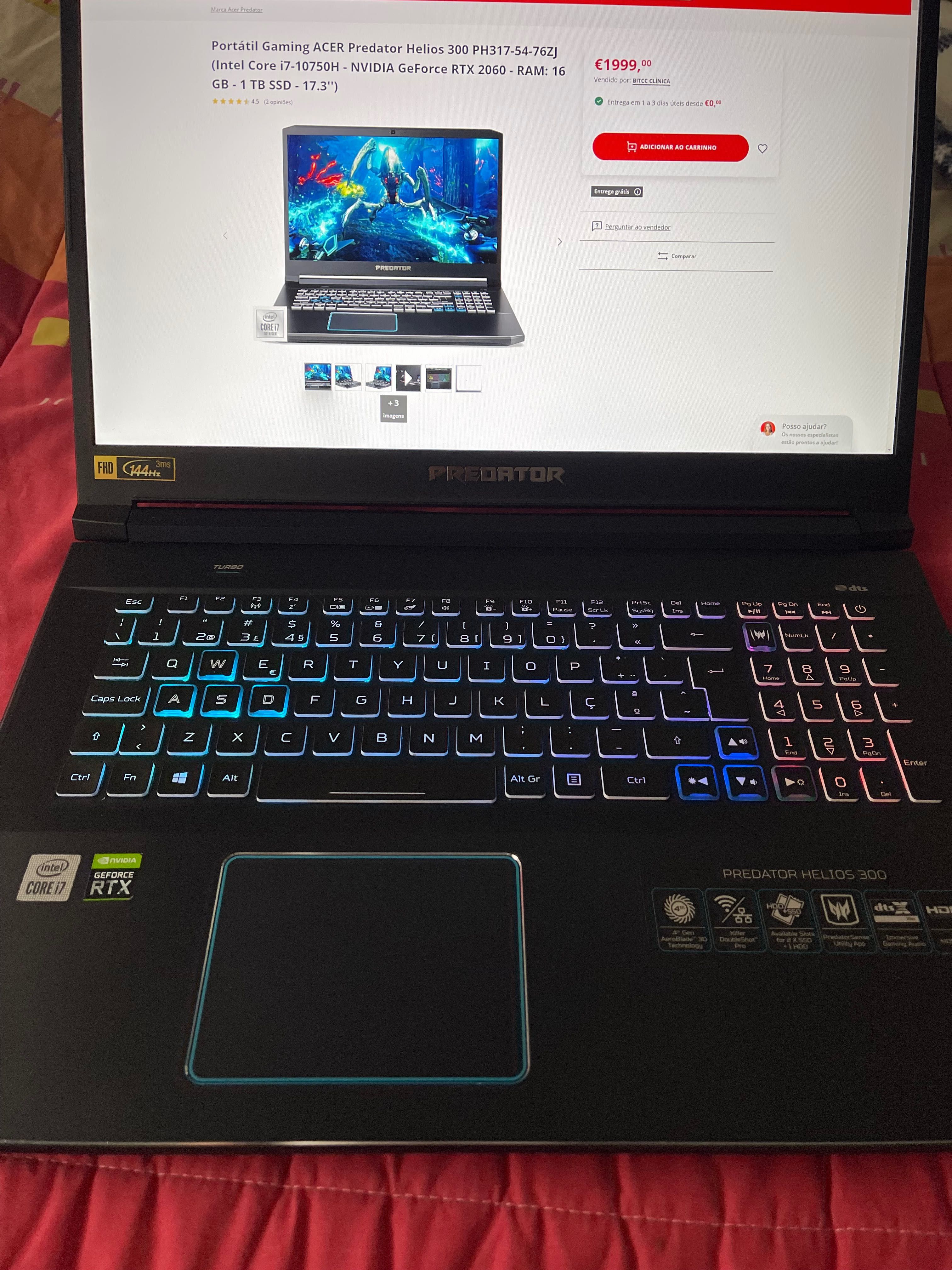 Portátil gaming acer helios 300