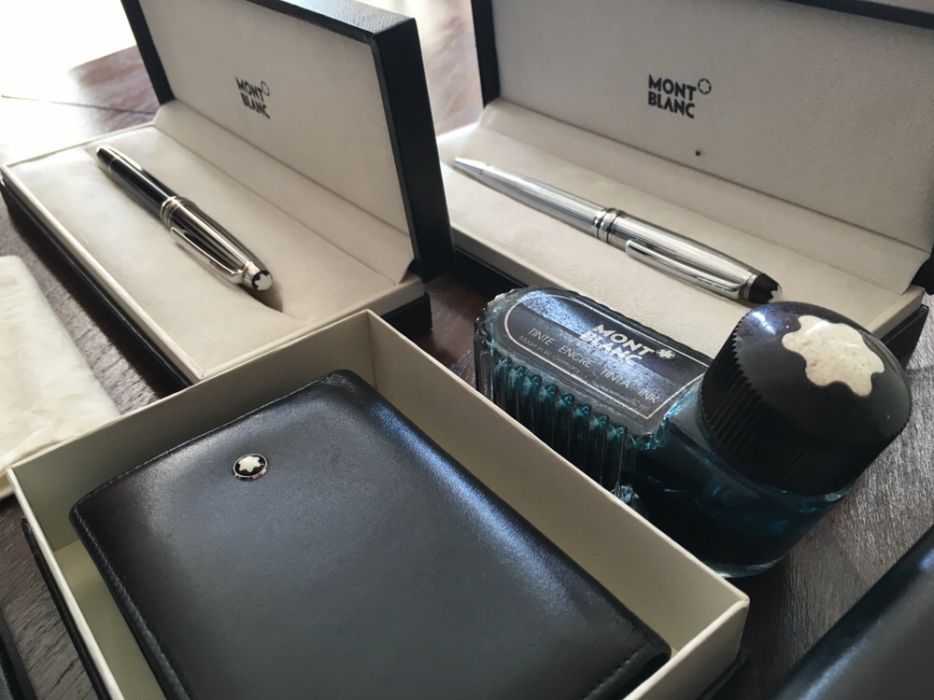 Coleção conjunto Mont Blanc canetas, carteira, pasta, tinteiro