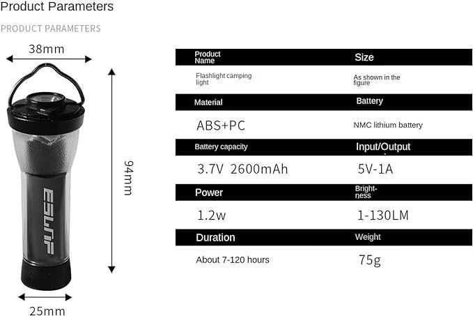 Lampa Kempingowa LED Tabeskly, 250 lm, 7-24h, IPX4