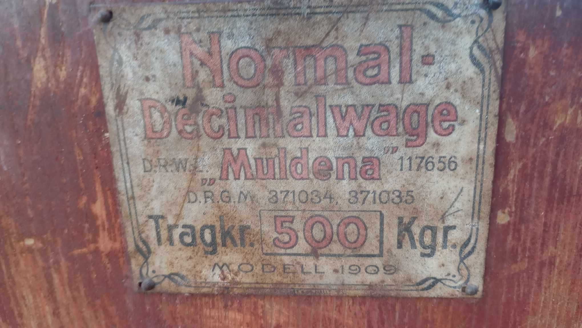 Niemiecka waga dziesiętna z 1909 roku z tabliczką znamionową