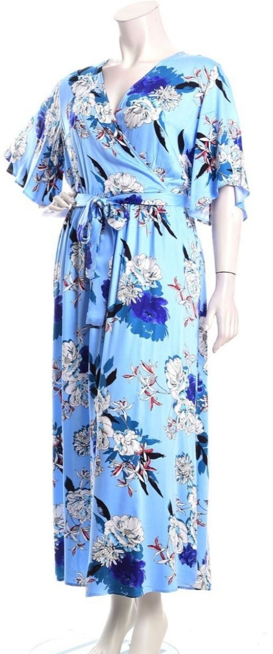 Sukienka Plus Size blekitna midi idealna na baby shower Komunię wesele