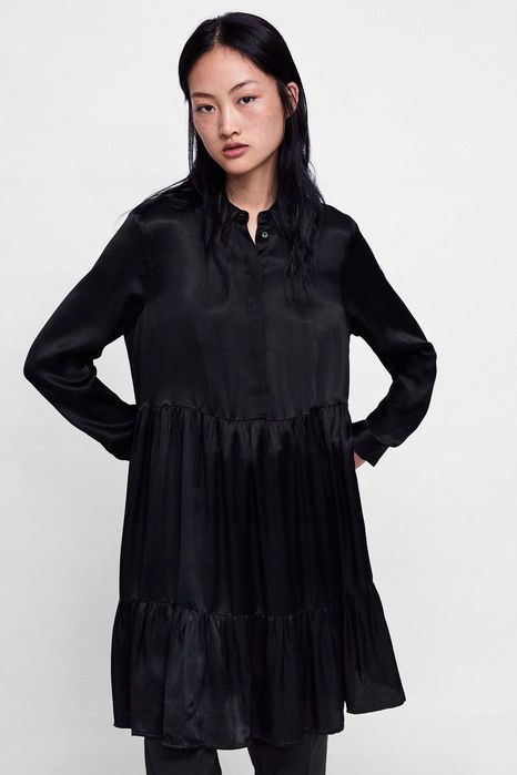 zara sukienka oversize koszulowa premium czarna babydoll S jedwab