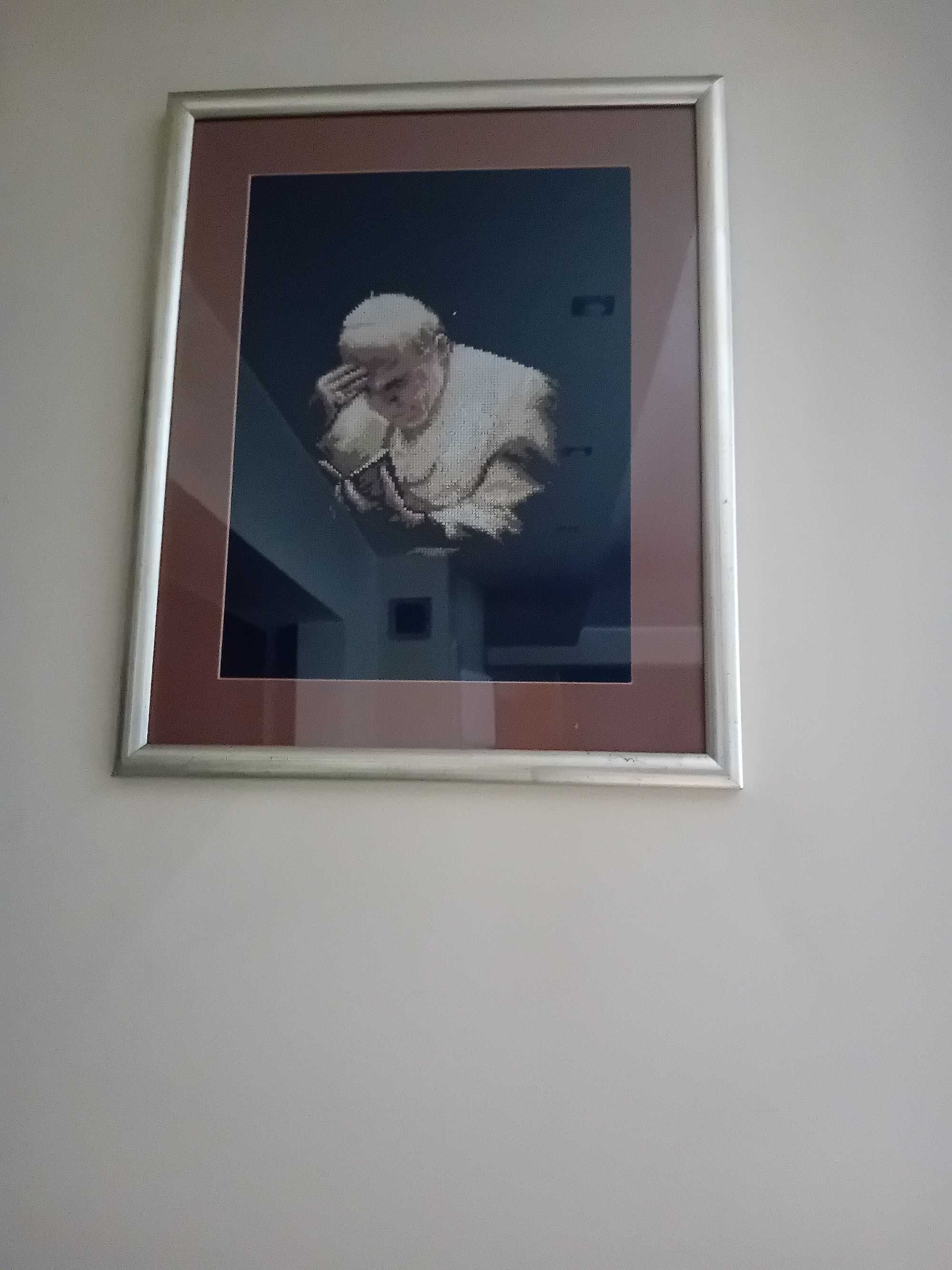 Obraz haftowany ręcznie z wizerunkiem Jana Pawła II