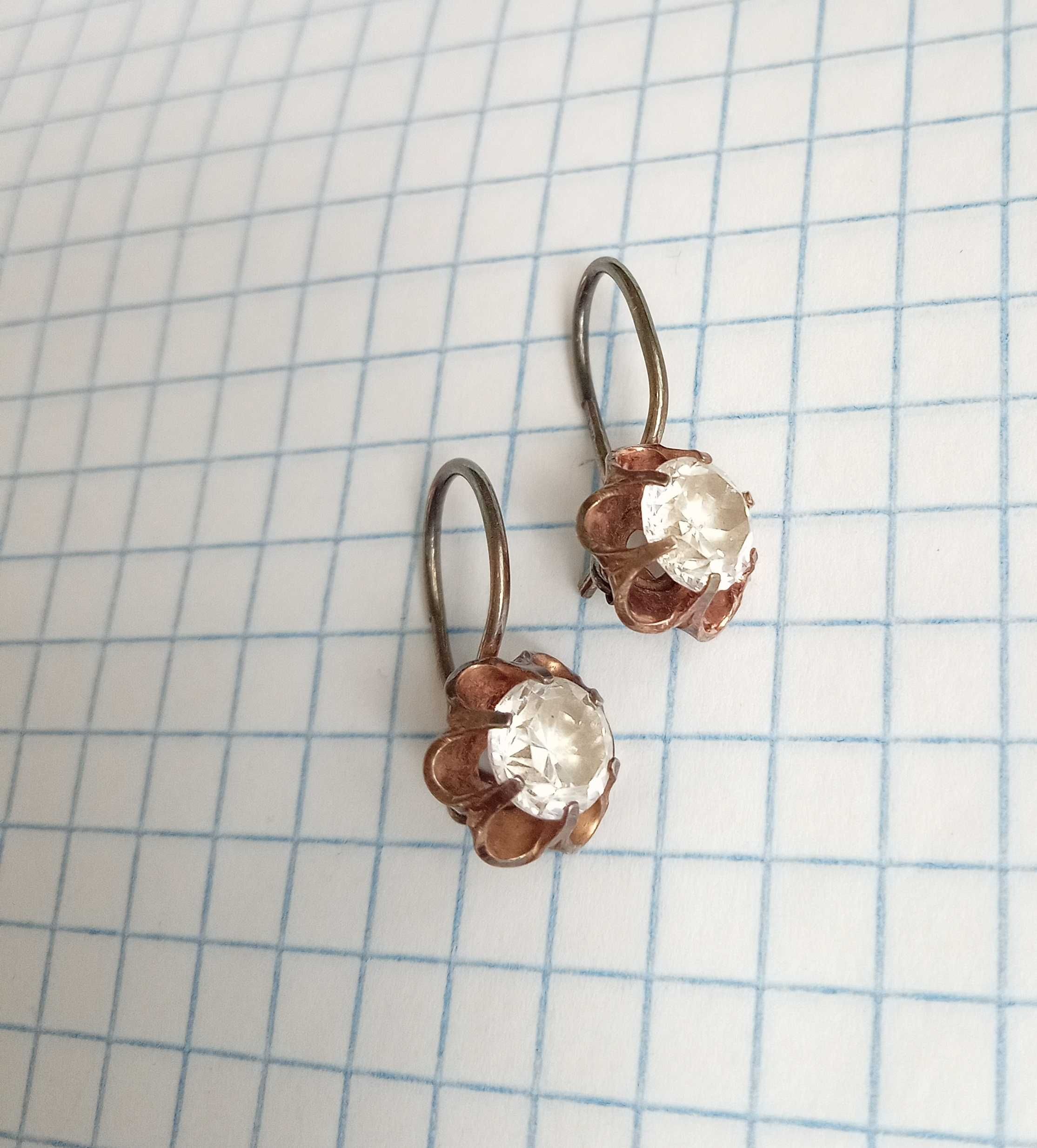 Сережки Срібло 925 проба. Зірочка. Позолота. Білі камні. Вінтаж. СССР