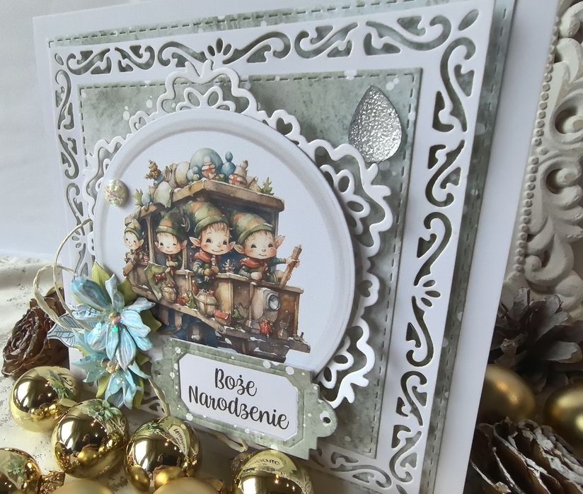 Ręcznie robiona kartka bożonarodzeniowa w pudełku