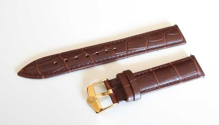 Pasek skórzany 18mm do zegarka Rolex brązowy czarny klamra z logo