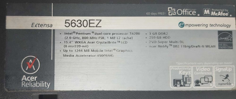 Portatil/  Acer Extensa 5630EZ