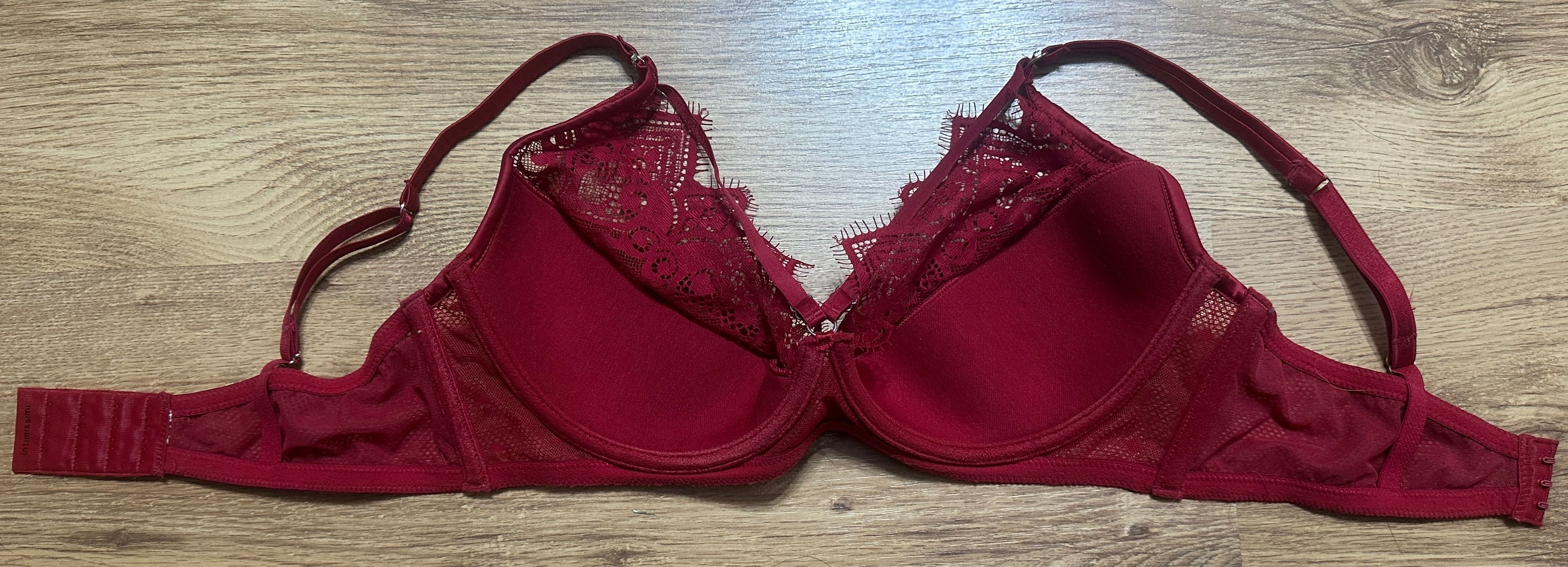 Czerwony stanik biustonosz Intimissimi 80C koronka kryształki paski