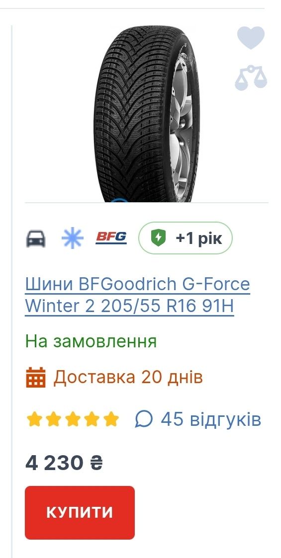 Всесизонка BF Goodrich G-Force Winter 2 205/55/R16. 8мм. Польща.