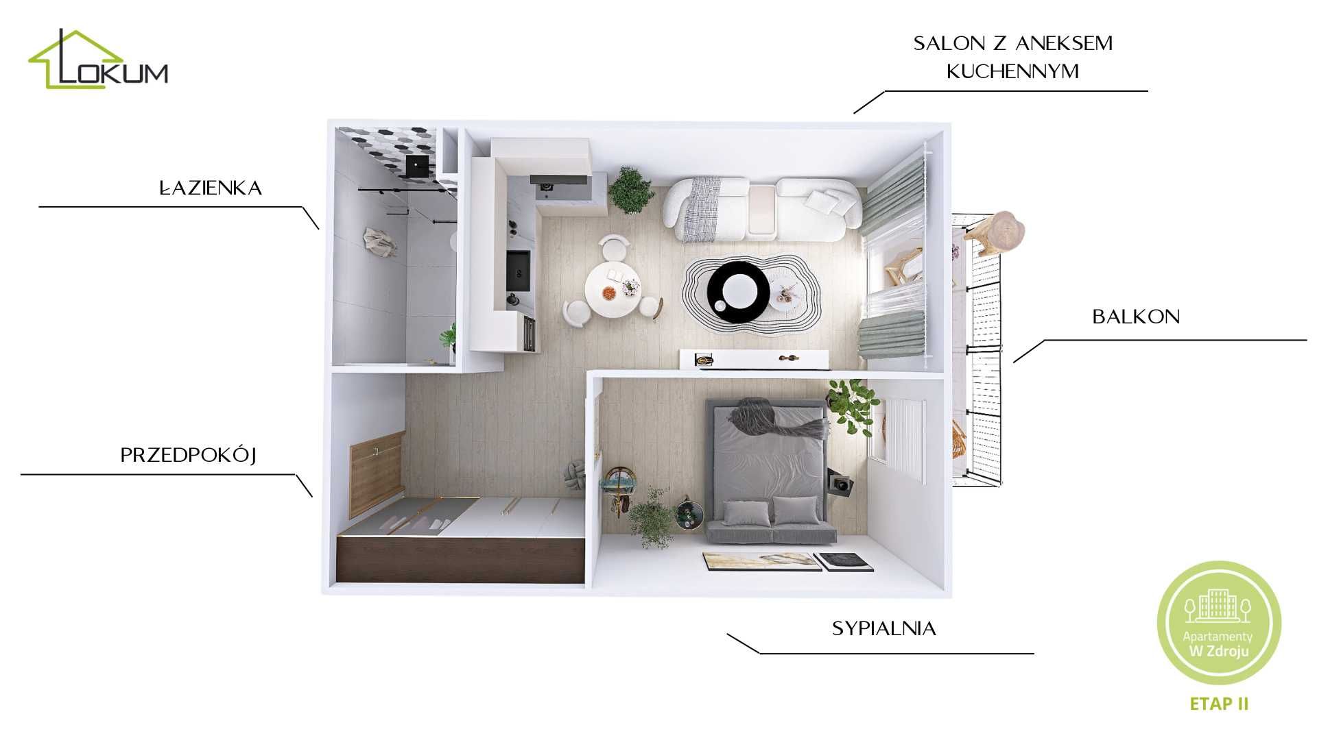 Apartament z klimatyzacją 42,73 m2, Busko-Zdrój