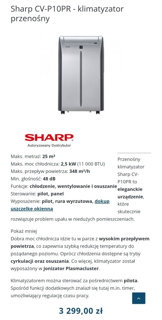 Klimatyzator przenośny Sharp CV-P10PR