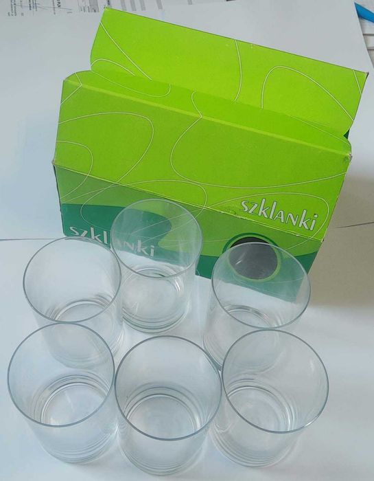 PRL - komplet 6 szklanek - z oryginalnym pudełkiem - lata 90
