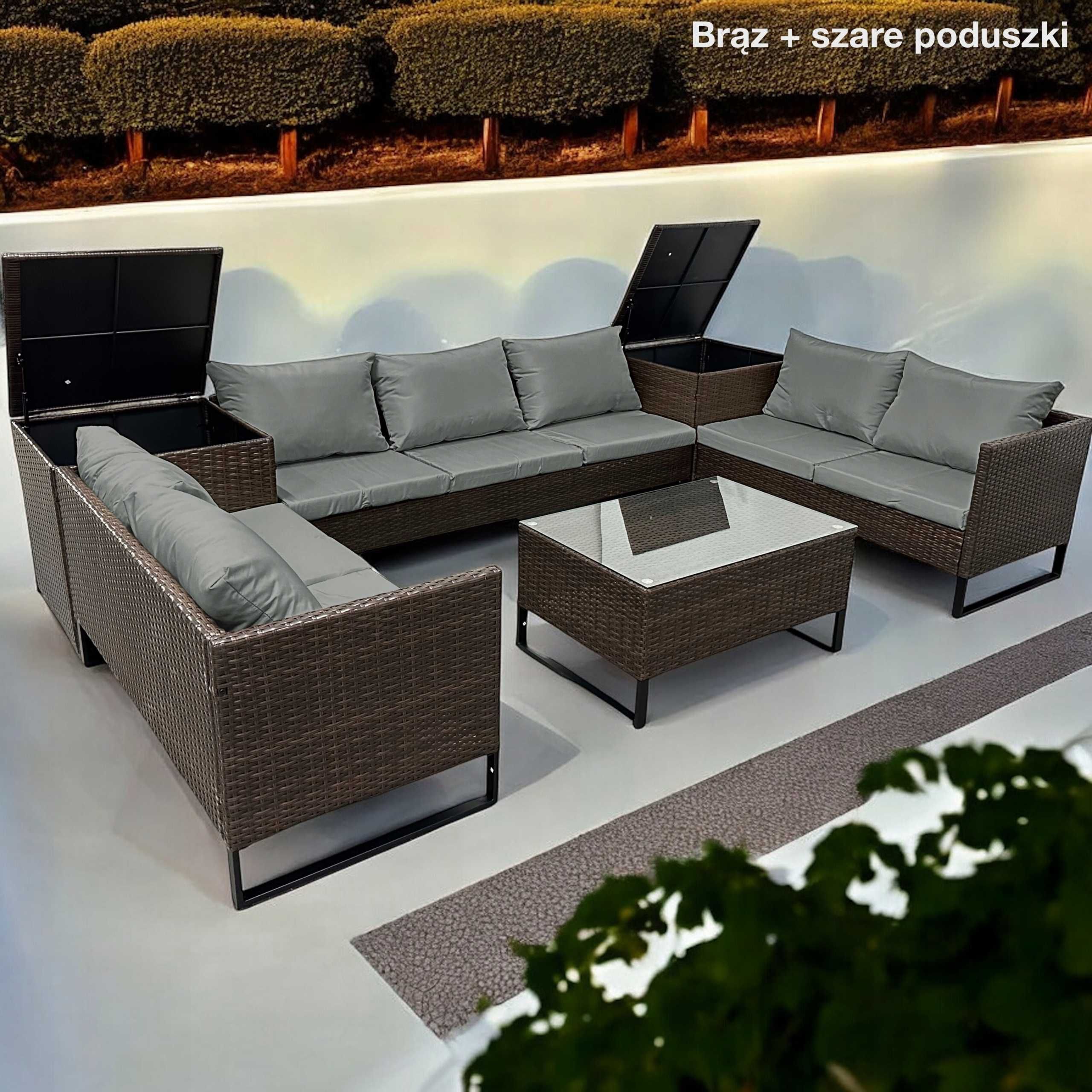 ZESTAW MEBLI OGRODOWYCH / Duży narożnik / Technorattan / 7 osobowy